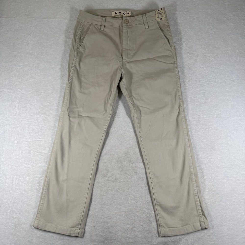 AMO Easy Trouser Relaxed Straight Leg Cropped Khaki Chino Pants Size 25 NEW